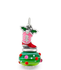 James Avery Enamel Christmas Cowboy Boot Art Glass Charm