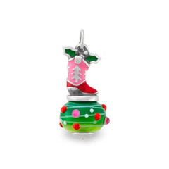Enamel Christmas Cowboy Boot Art Glass Charm