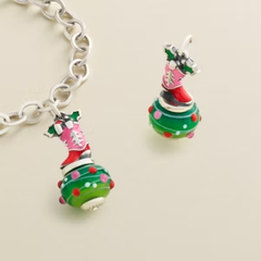 Enamel Christmas Cowboy Boot Art Glass Charm
