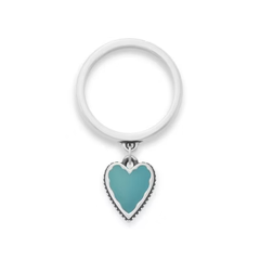 Small Enamel Heart Charm Dangle Ring
