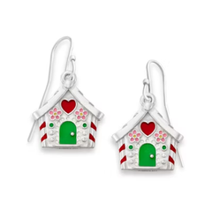 Enamel Gingerbread House Earrings