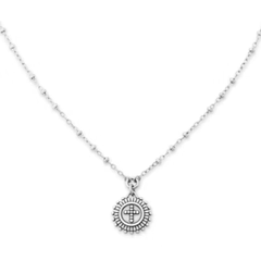 Delicate Beaded Cross Medallion Necklace