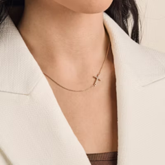 Delicate Pave Diamond Horizon Cross Necklace