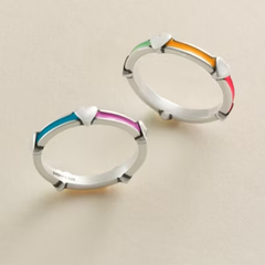 Enamel Band with Hearts Ring