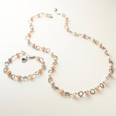 Twisted Wire Link Bracelet with Multi-Colored Cultured Pearls