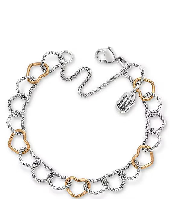 James Avery Twisted Wire Two Tone Connected Hearts Chain Charm Bracelet