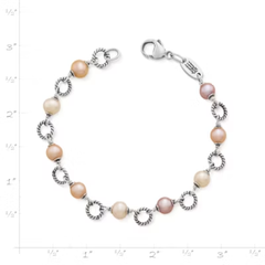 Twisted Wire Link Bracelet with Multi-Colored Cultured Pearls