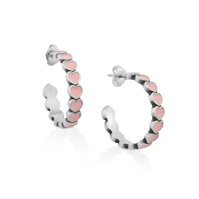 Enamel Connected Hearts Hoops