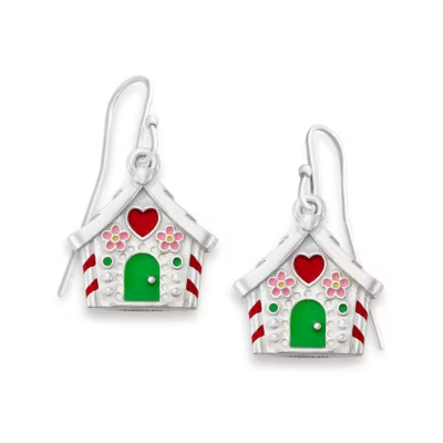 Enamel Gingerbread House Earrings