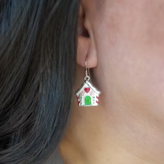 Enamel Gingerbread House Earrings