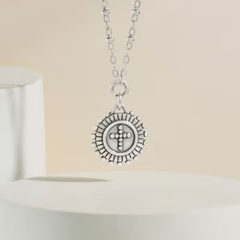 Delicate Beaded Cross Medallion Necklace