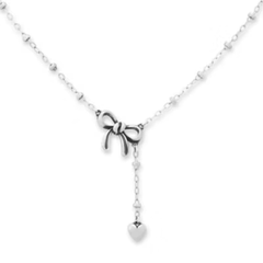 Delicate Bow and Heart Lariat Necklace