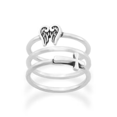 Angel Wings and Horizon Cross Ring Set