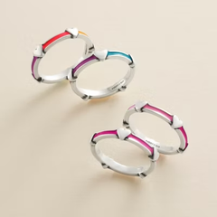 Enamel Band with Hearts Ring